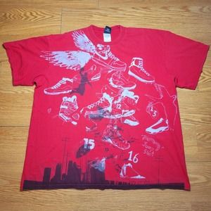 Nike Men's Vintage 2000s Air Jordan T-Shirt Basketball Sneakers 2 Sided Red XXL